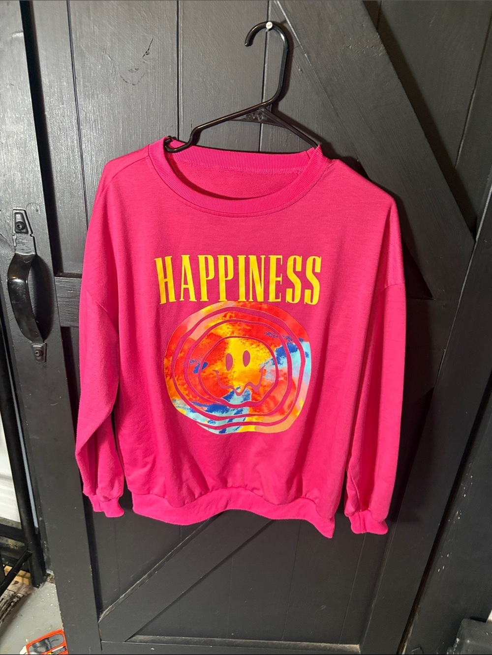 SHEIN Hot Pink 'Happiness' Graphic Crewneck Sweatshirt
